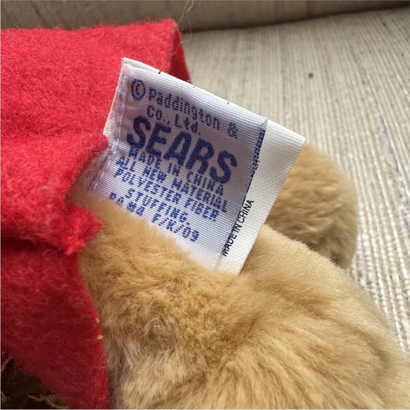 Paddington Bear Plush with Tag, Wood Toggles Navy Blue Hat, Red Coat - Eden Toys - Picture 8 of 8